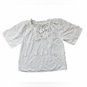 NWT GAP White Peasant Top Floral Embroidered 100% Cotton Boho Beach